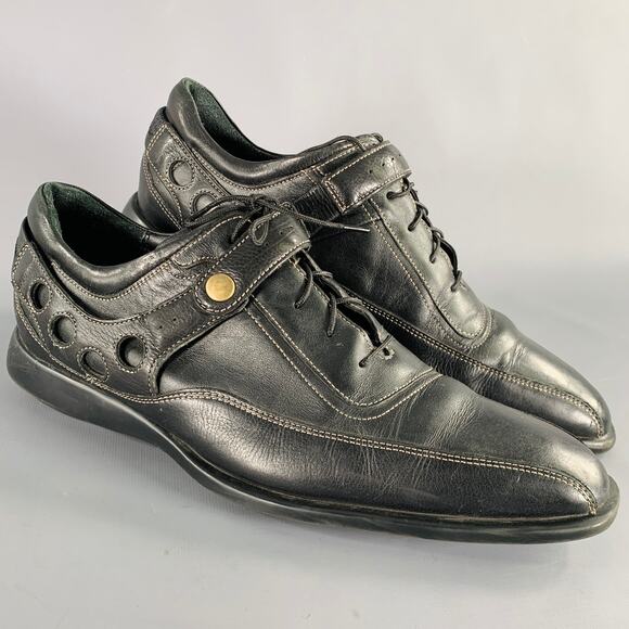 COLE HAAN Size 9.5 Black Contrast Stitch Leather Lace-Up Shoes